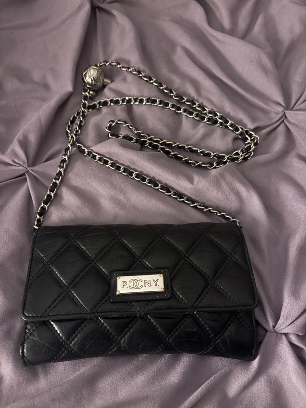 CHANEL Black Quilted Leather Chain Crossbody Wallet